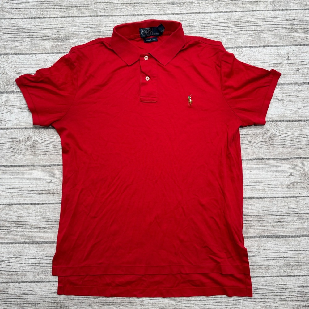 Polo Ralph Lauren Polo Shirt Men's Medium Red Pima Interlock Short Sleeve Cotton
